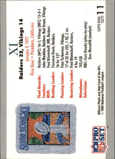 1990-91 Pro Set Super Bowl 160 #11 SB XI Ticket back image