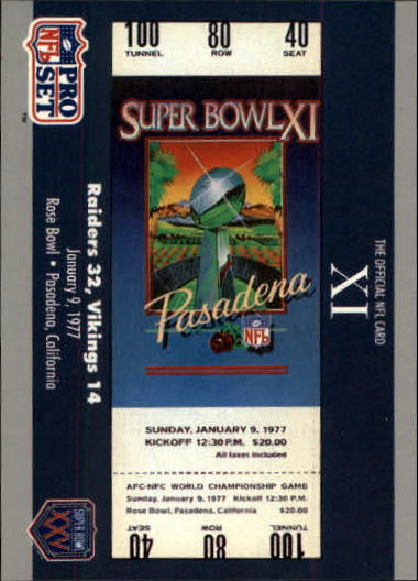 1990-91 Pro Set Super Bowl 160 #11 SB XI Ticket