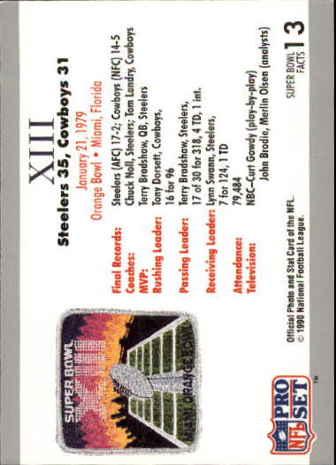 1990-91 Pro Set Super Bowl 160 #13 SB XIII Ticket back image