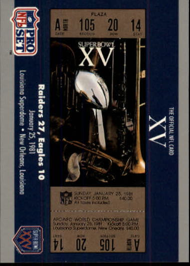 1990-91 Pro Set Super Bowl 160 #15 SB XV Ticket