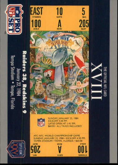 1990-91 Pro Set Super Bowl 160 #18 SB XVIII Ticket