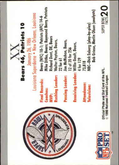 1990-91 Pro Set Super Bowl 160 #20 SB XX Ticket back image