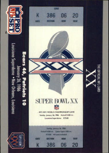 1990-91 Pro Set Super Bowl 160 #20 SB XX Ticket