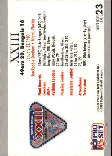 1990-91 Pro Set Super Bowl 160 #23 SB XXIII Ticket back image