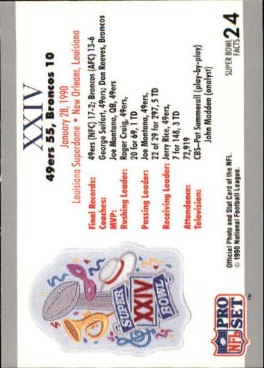 1990-91 Pro Set Super Bowl 160 #24 SB XXIV Ticket back image
