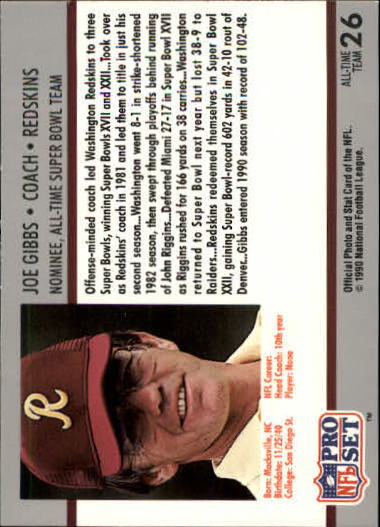 1990-91 Pro Set Super Bowl 160 #26 Joe Gibbs CO back image