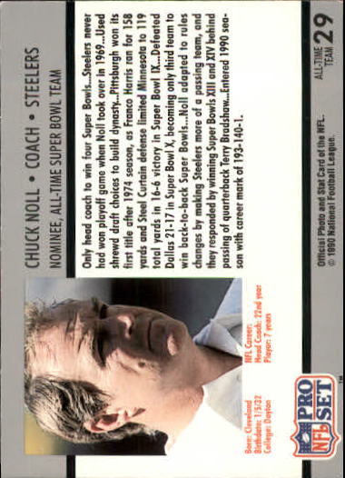 1990-91 Pro Set Super Bowl 160 #29 Chuck Noll CO back image