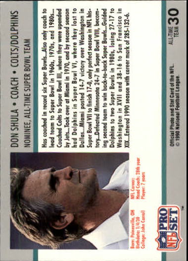 1990-91 Pro Set Super Bowl 160 #30 Don Shula CO back image