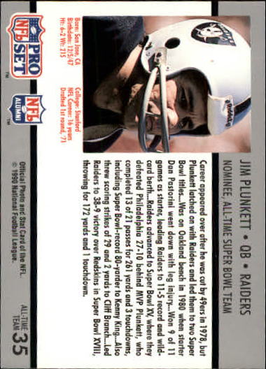 1990-91 Pro Set Super Bowl 160 #35 Jim Plunkett back image