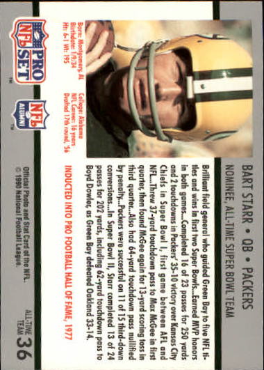 1990-91 Pro Set Super Bowl 160 #36 Bart Starr back image