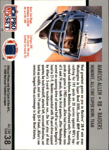 1990-91 Pro Set Super Bowl 160 #38 Marcus Allen back image
