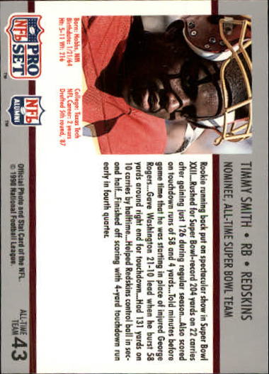 1990-91 Pro Set Super Bowl 160 #43 Timmy Smith back image
