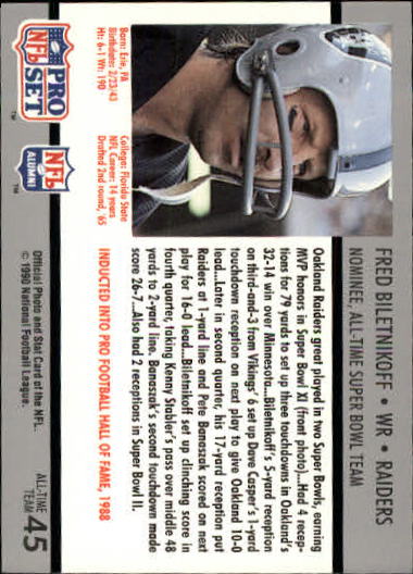 1990-91 Pro Set Super Bowl 160 #45 Fred Biletnikoff back image