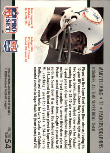 1990-91 Pro Set Super Bowl 160 #54 Marv Fleming back image