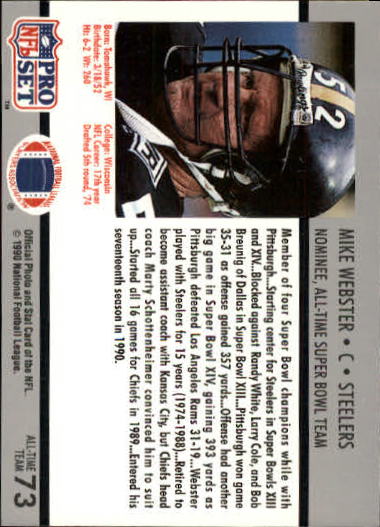 1990-91 Pro Set Super Bowl 160 #73 Mike Webster back image