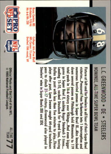 1990-91 Pro Set Super Bowl 160 #77 L.C. Greenwood back image