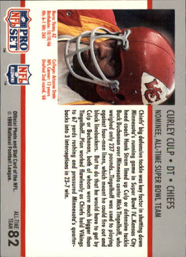 1990-91 Pro Set Super Bowl 160 #82 Curley Culp back image