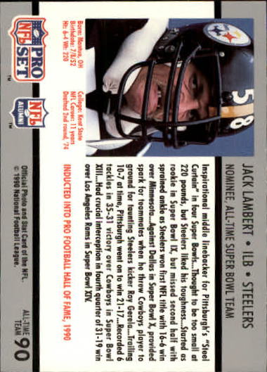 1990-91 Pro Set Super Bowl 160 #90 Jack Lambert back image