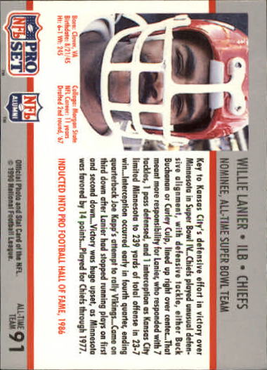 1990-91 Pro Set Super Bowl 160 #91 Willie Lanier back image