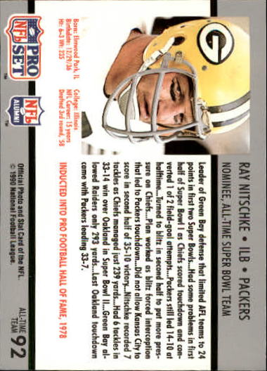 1990-91 Pro Set Super Bowl 160 #92 Ray Nitschke back image