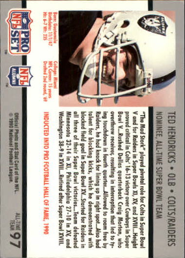 1990-91 Pro Set Super Bowl 160 #97 Ted Hendricks back image