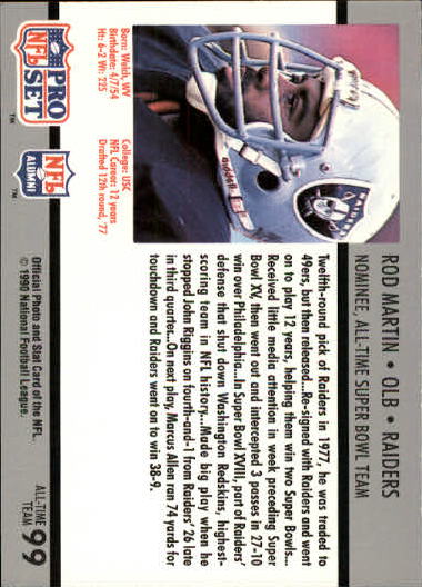 1990-91 Pro Set Super Bowl 160 #99 Rod Martin back image