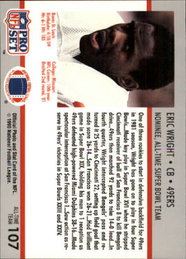 1990-91 Pro Set Super Bowl 160 #107 Eric Wright back image