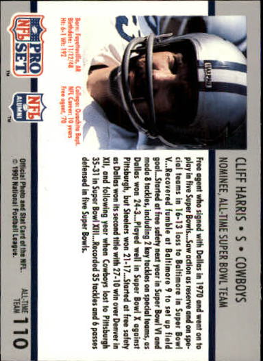 1990-91 Pro Set Super Bowl 160 #110 Cliff Harris back image