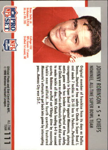 1990-91 Pro Set Super Bowl 160 #111 Johnny Robinson back image