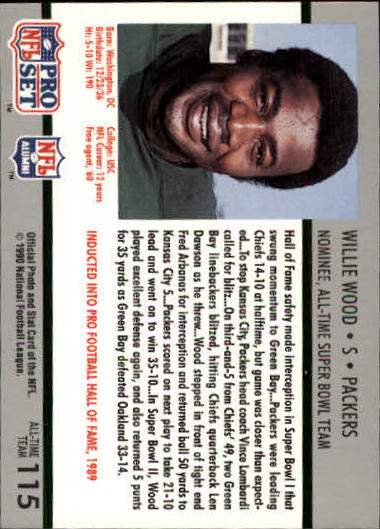 1990-91 Pro Set Super Bowl 160 #115 Willie Wood back image