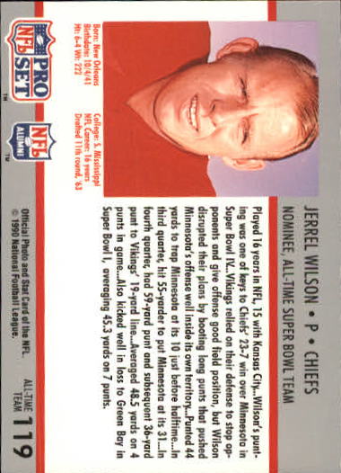 1990-91 Pro Set Super Bowl 160 #119 Jerrel Wilson back image