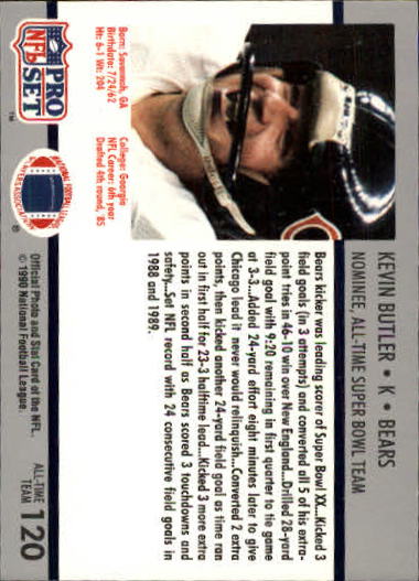 1990-91 Pro Set Super Bowl 160 #120 Kevin Butler back image