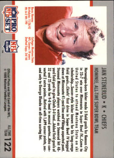 1990-91 Pro Set Super Bowl 160 #122 Jan Stenerud back image