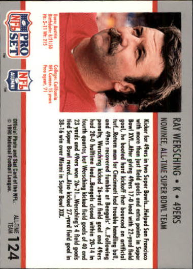 1990-91 Pro Set Super Bowl 160 #124 Ray Wersching back image