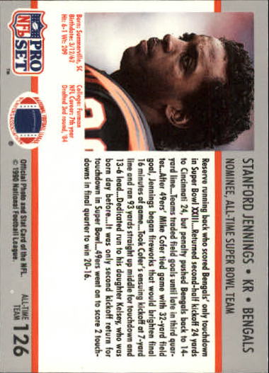 1990-91 Pro Set Super Bowl 160 #126 Stanford Jennings back image