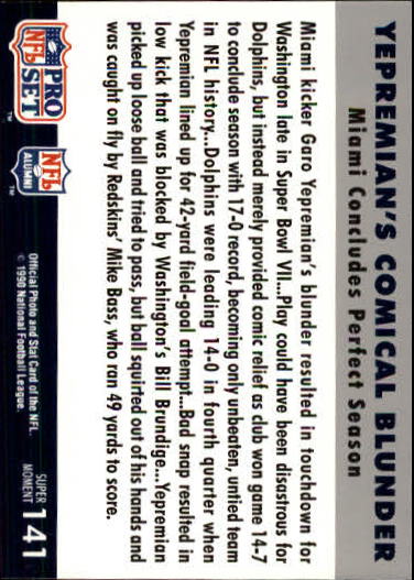 1990-91 Pro Set Super Bowl 160 #141 Garo Yepremian back image