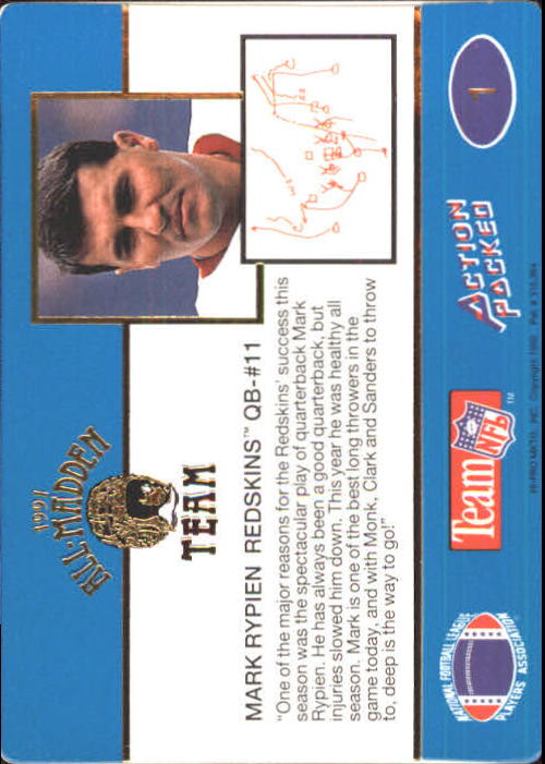 1991 Action Packed All-Madden #1 Mark Rypien back image