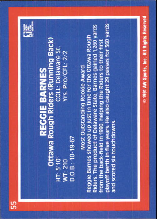 1991 All World CFL #55 Reggie Barnes AS back image