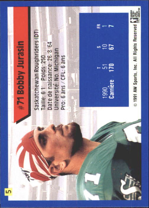 1991 All World CFL French #5 Bobby Jurasin back image