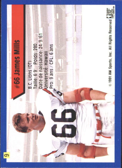 1991 All World CFL French #9 James Mills back image