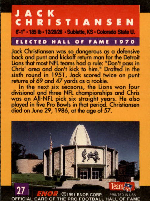 A3053- 1991 ENOR Pro Football HOF Card #s 1-180 -You Pick- 15+ FREE US SHIP - Picture 53 of 327