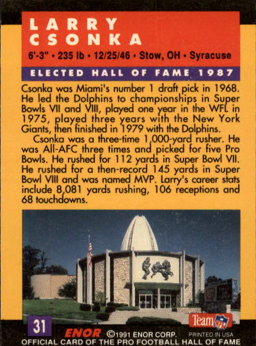 A3053- 1991 ENOR Pro Football HOF Card #s 1-180 -You Pick- 15+ FREE US SHIP - Picture 61 of 327