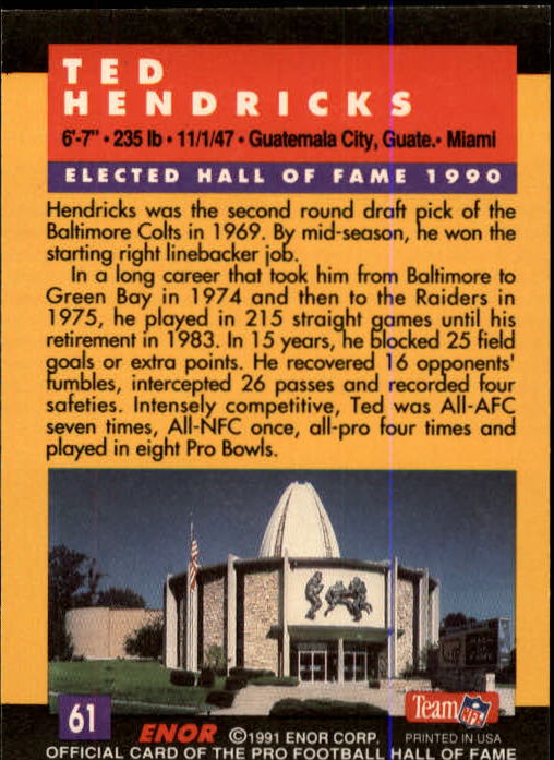 A3053- 1991 ENOR Pro Football HOF Card #s 1-180 -You Pick- 15+ FREE US SHIP - Picture 121 of 327