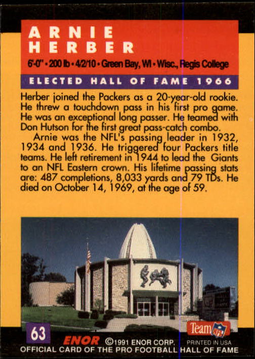 A3053- 1991 ENOR Pro Football HOF Card #s 1-180 -You Pick- 15+ FREE US SHIP - Picture 125 of 327