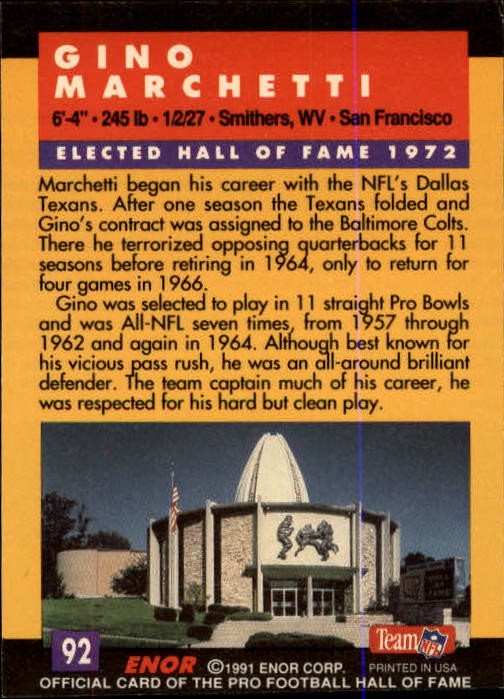 A3053- 1991 ENOR Pro Football HOF Card #s 1-180 -You Pick- 15+ FREE US SHIP - Picture 183 of 327