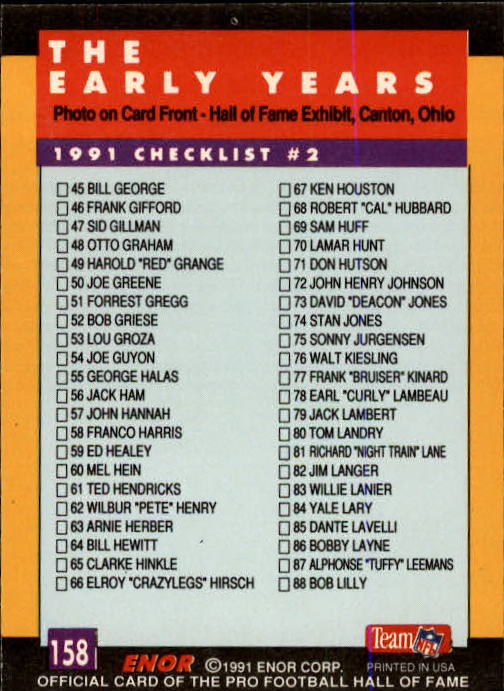 A3053- 1991 ENOR Pro Football HOF Card #s 1-180 -You Pick- 15+ FREE US SHIP - Picture 315 of 327
