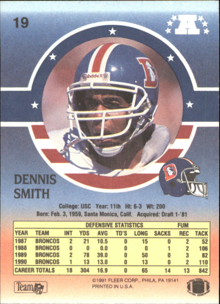1991 Fleer Stars and Stripes #19 Dennis Smith back image