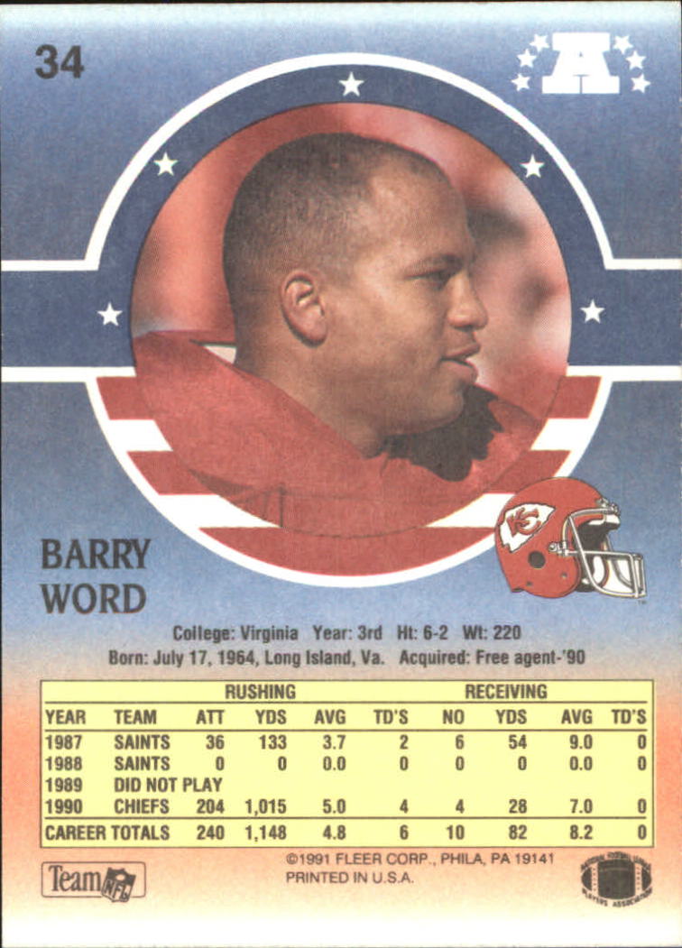 1991 Fleer Stars and Stripes #34 Barry Word back image