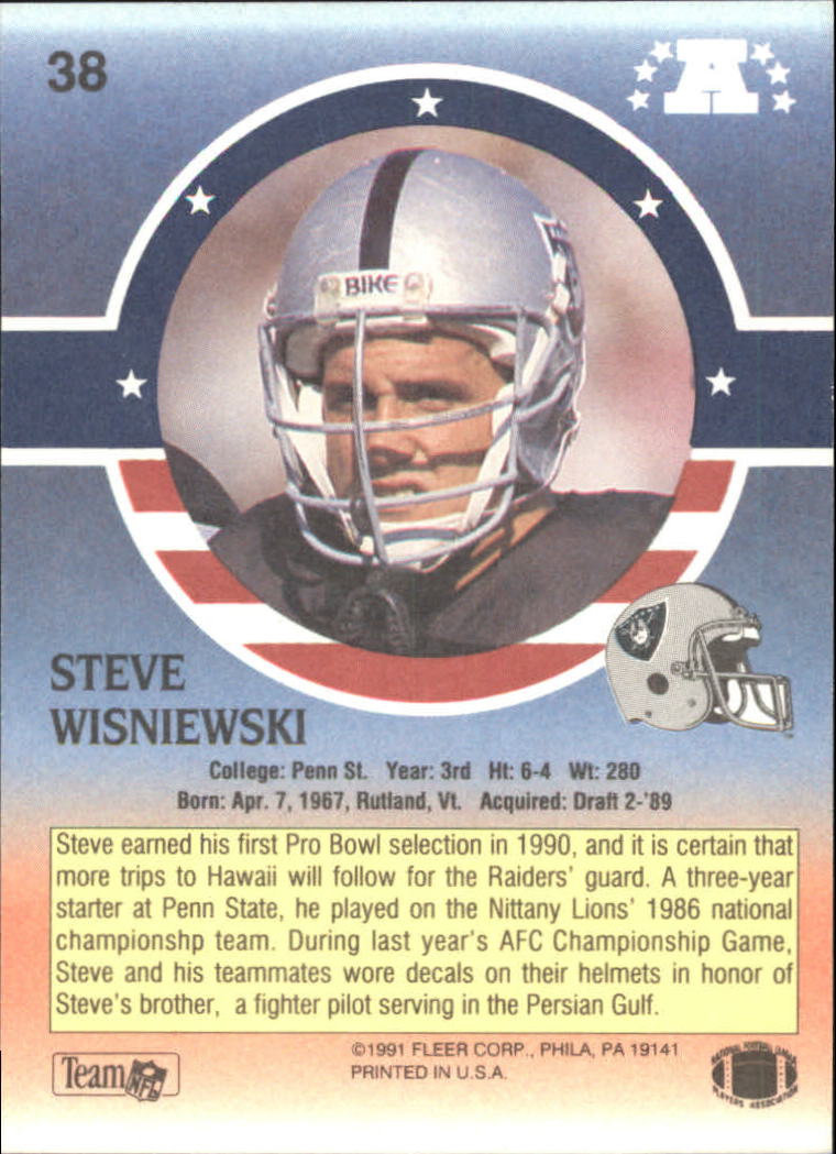 1991 Fleer Stars and Stripes #38 Steve Wisniewski UER back image