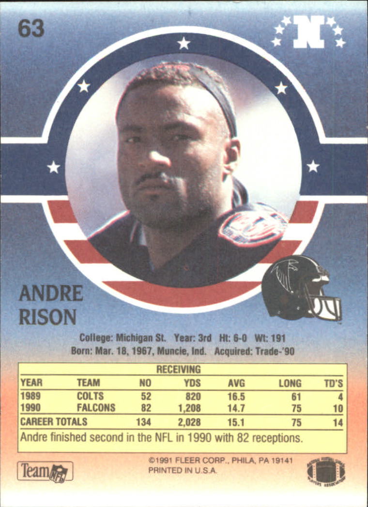 1991 Fleer Stars and Stripes #63 Andre Rison back image